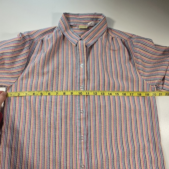 Vintage Rainbow Seersucker Womens Short Sleeve Button Up Medium Boca Bay EUC ^ - Picture 3 of 7